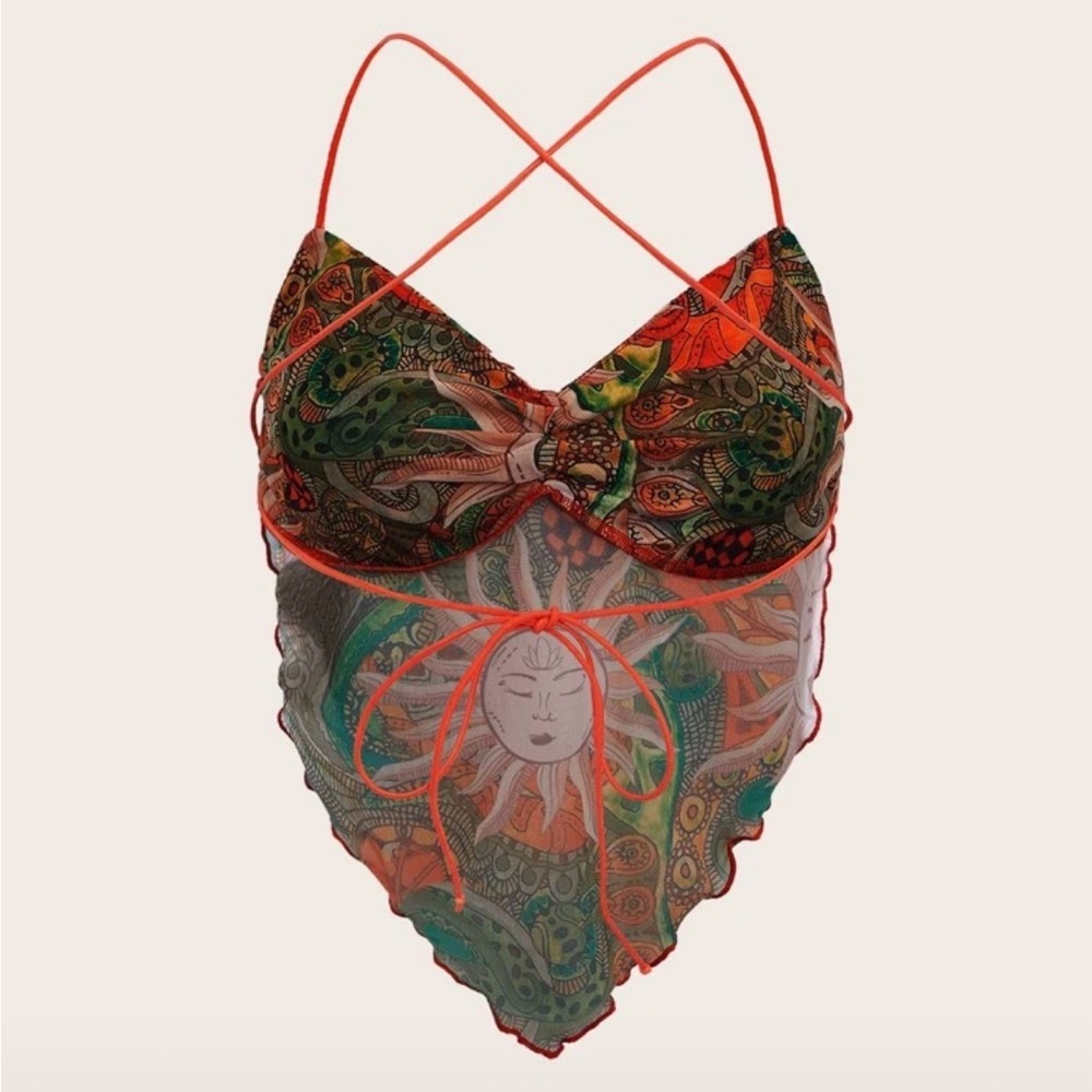 SHEIN Multicolor Sun and Paisley Print Crop Top - Picture 2 of 2